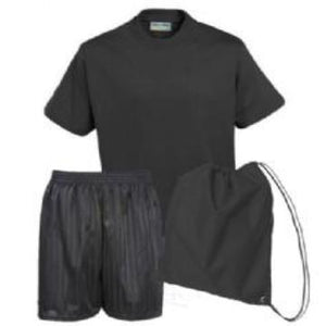 Tiffield PE Kit Black Teeshirt / Black Shorts / Black Bag
