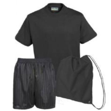 Stoke Bruerne PE Kit Black Teeshirt / Black Shorts / Black Bag