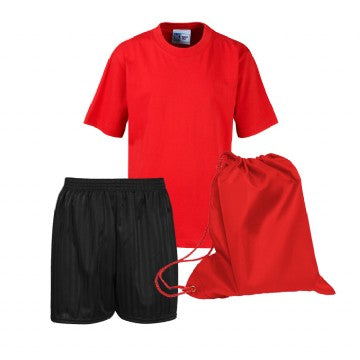 Little Thetford PE Kit Red Teeshirt / Black Shorts / Red Bag