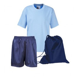 Colville Primary PE Kit Sky T, Navy Shorts, Navy Bag
