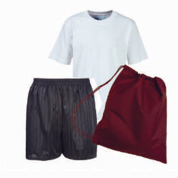 Dunston PE Kit (White Teeshirt / Black Shorts / Burgundy PE Bag)