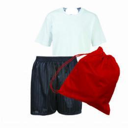 High Green PE Kit White Teeshirt / Black Shorts / Red Bag