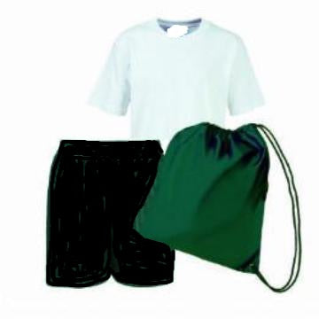 Oakfield PE Kit Plain White Teeshirt / Black Shorts / Bottle Green PE Bag