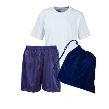 Hollingwood PE Kit - White Teeshirt / Navy Shorts / Navy Bag