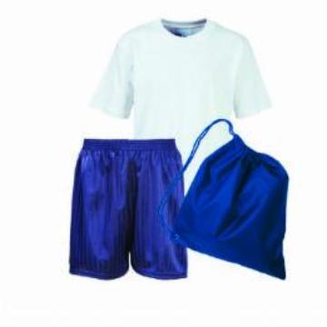 Walton Peak PE Kit White Teeshirt / Navy Shorts / Royal Bag