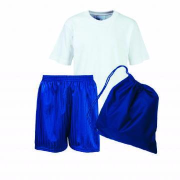 Old Hall Junior PE Kit White Teeshirt / Royal Shorts / Royal Bag