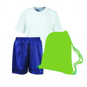 John T Rice Infant PE Kit (White Teeshirt / Navy Shorts / Emerald Bag )